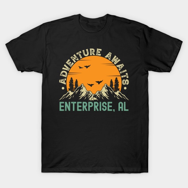 Enterprise, Alabama - Adventure Awaits - Enterprise, AL Vintage Sunset T-Shirt by Feel Good Clothing Co.